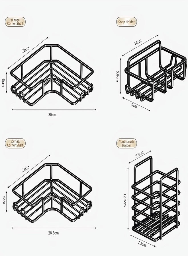 CLAPONE منظم CLAPONE 4 في 1 ذاتي اللصق متعدد الاستخدامات / رفوف وأرفف للجدار / حامل للحمام بدون حفر / حامل صابون مع حامل فرشاة أسنان / إكسسوارات الحمام / رف الحمام / ستانلس ستيل (أسود) - Image 2
